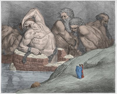 Inferno, Canto 31: Ephialtes in manacles among the giants (illustration from The Divine Comedy) by Gustave after Dore